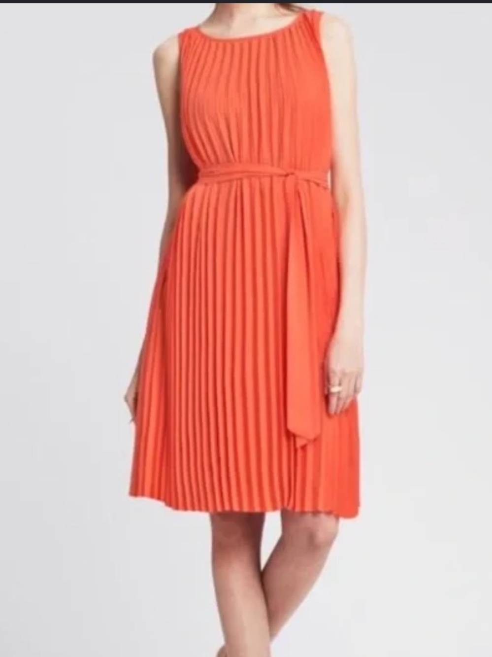 Banana Republic Coral Pleated Tie-Waist Midi Dress